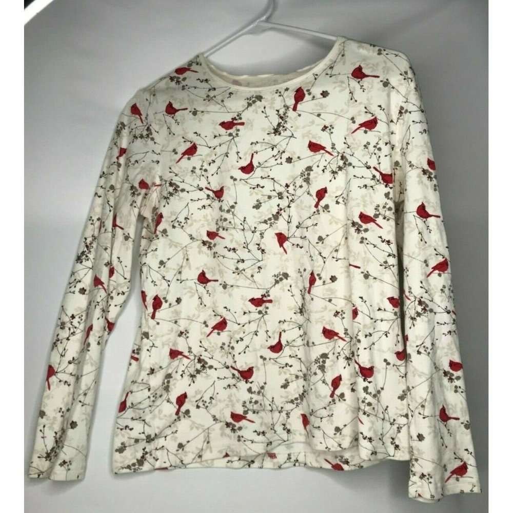 Croft & Barrow Cardinal Bird Pattern long sleeve T